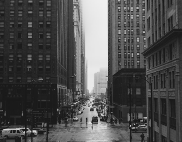 looking down city streets